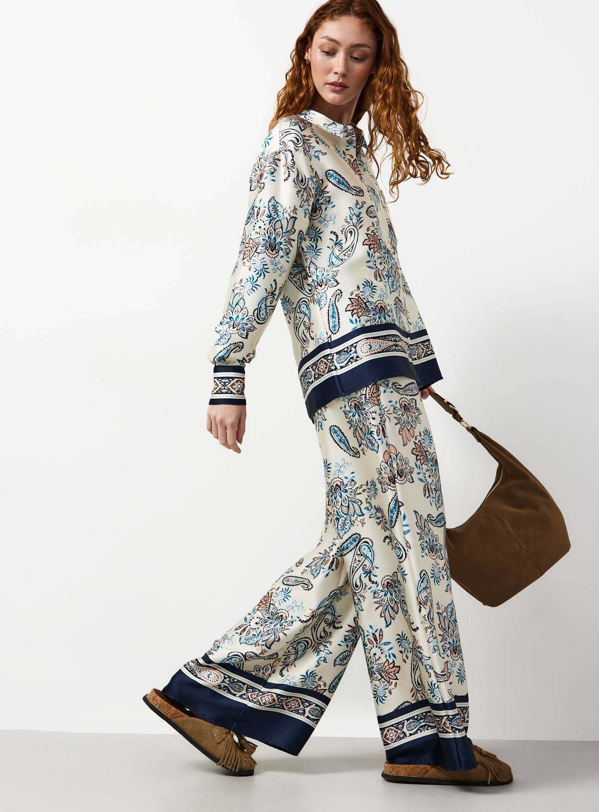 Cream Paisley Scarf Print Wide Leg Co-ord Trousers 8 - Image 2